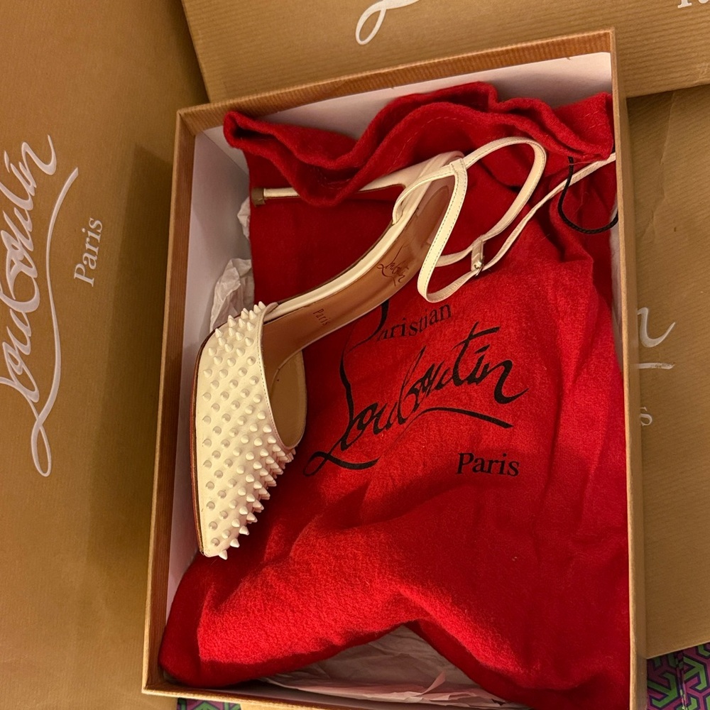 Christian Louboutin Baila Spike 100 Kid Neige size 7 designer stiletto heels - Picture 11 of 16